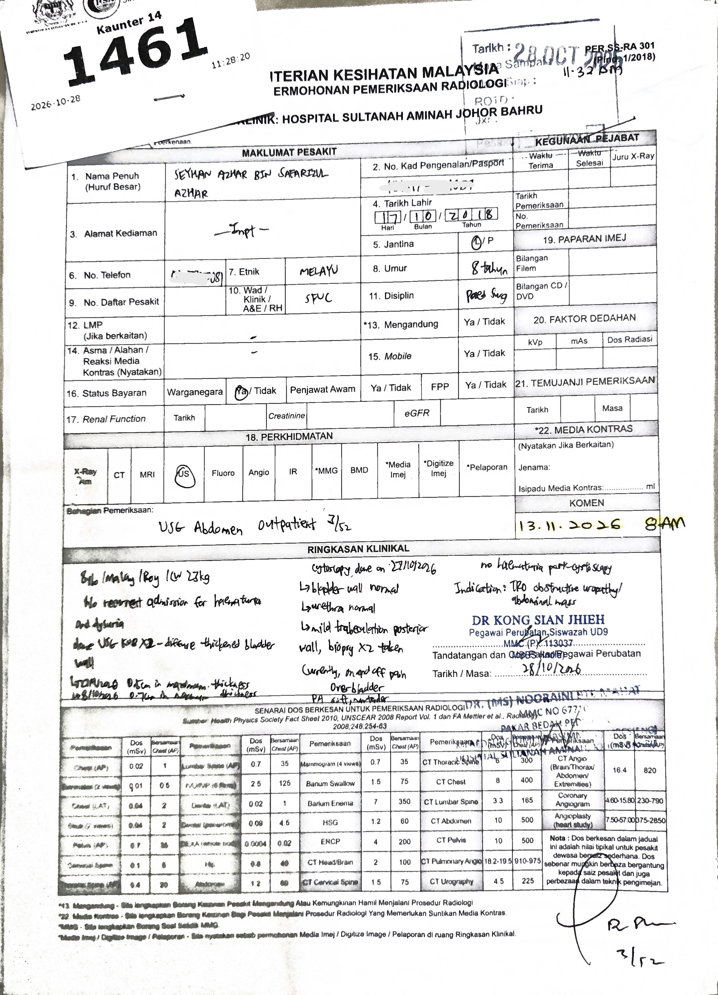 Borang janji temu ultrabunyi abdomen